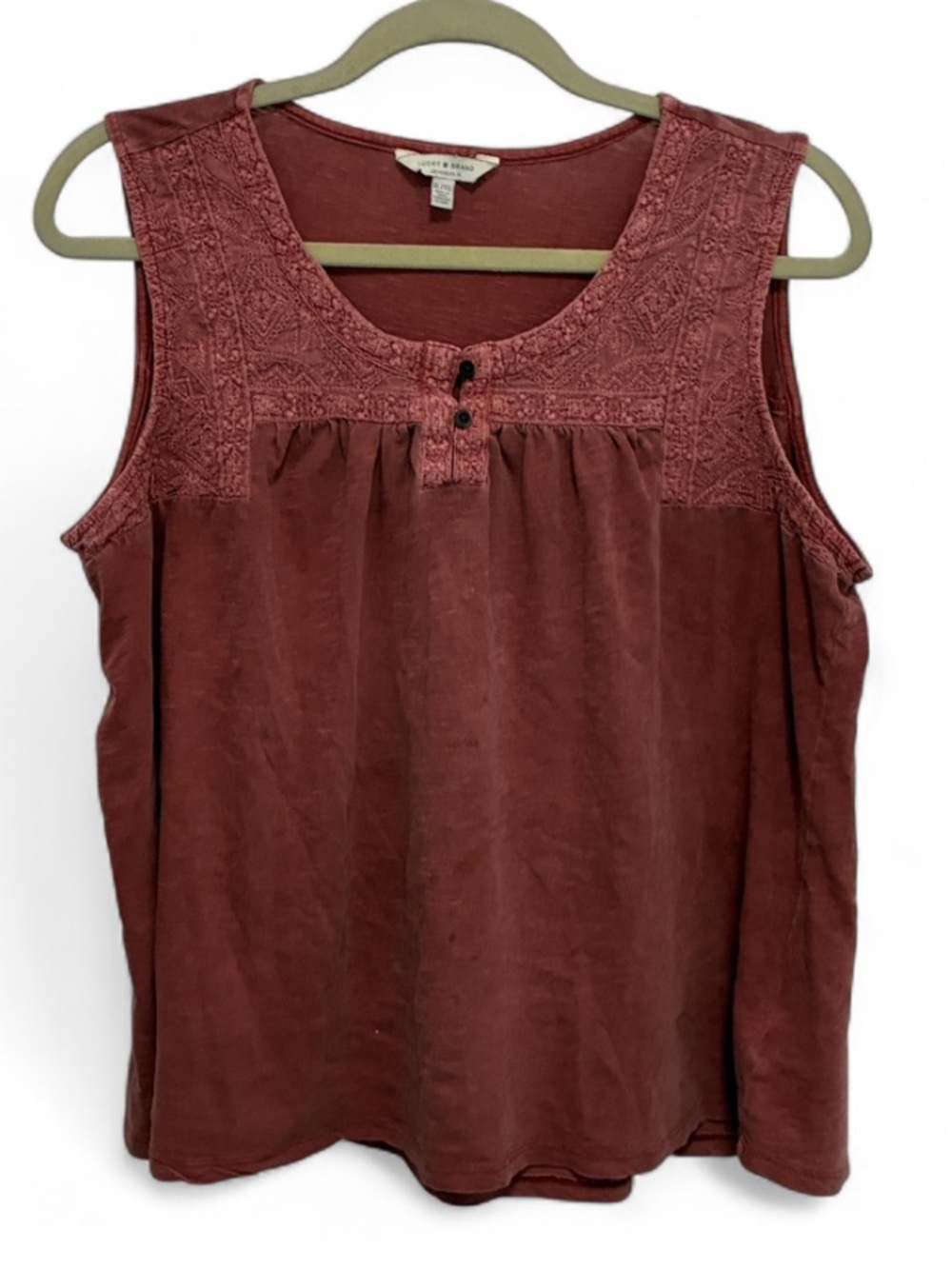 Lucky Brand Rose Mauve Embroidered Yoke Tank Top